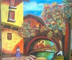 7 cuadros de fachadas mexicanas pintadas a mano - México DF - 1