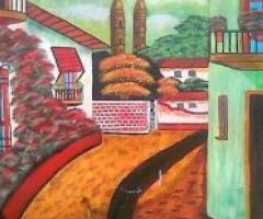 7 cuadros de fachadas mexicanas pintadas a mano - México DF - 2